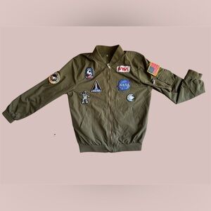 Vintage NASA Bomber Jacket Green Flight Style‎ Space Patches Men’s Large Unique